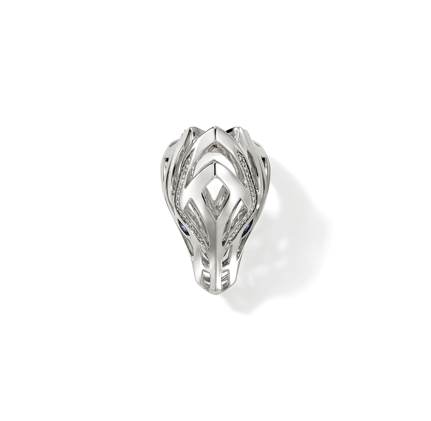 Top of John Hardy Naga Sterling Silver Diamond and Blue Sapphire Saddle Ring